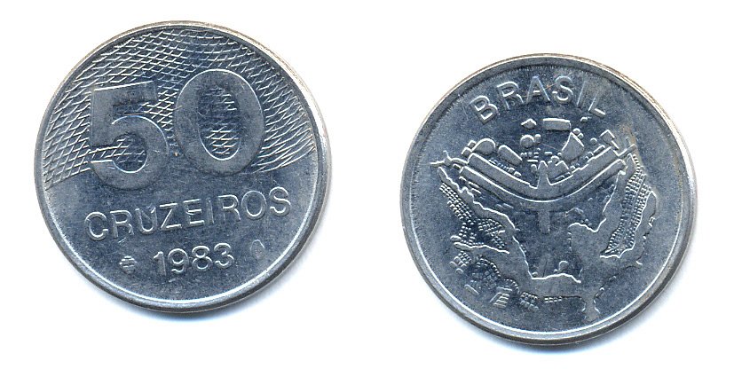 БРАЗИЛИЯ 50 КРУЙЗЕЙРО 1983 KM 594.1 сталь aUNC 51-4746