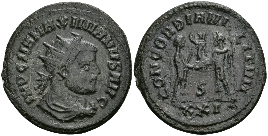 Римская Империя аврелианиан 293 Максимиан Геркулий CONCORDIA MILITVM Кизик Good Very fine RIC 607 бронза 1073-3-8-1