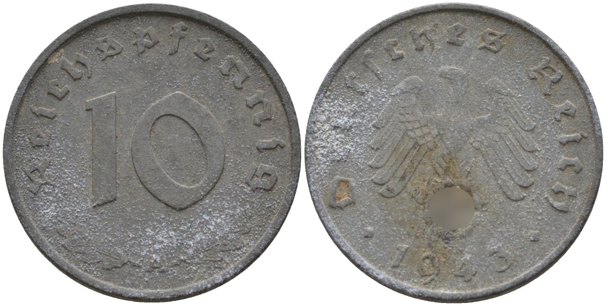 Германия 10 рейхспфеннигов 1943 A KM 101, J.371 цинк 4151-224