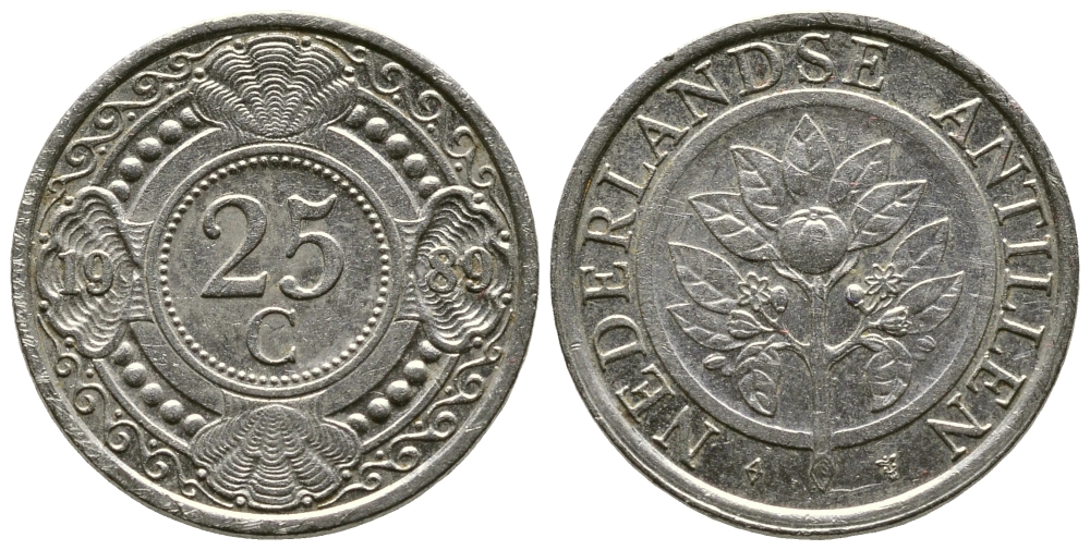 Нидерландские Антилы 25 центов 1989 Беатрикс (1980-2013) KM 35 никелированная сталь 220-438