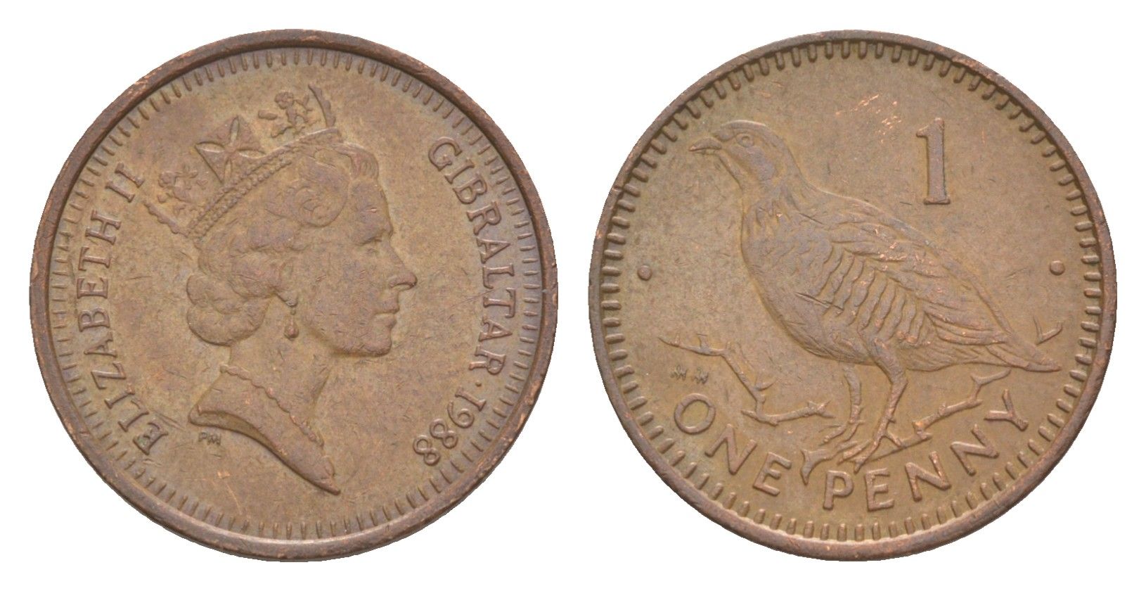 Гибралтар 1 пенни 1988 KM 20 бронза 4124-1263