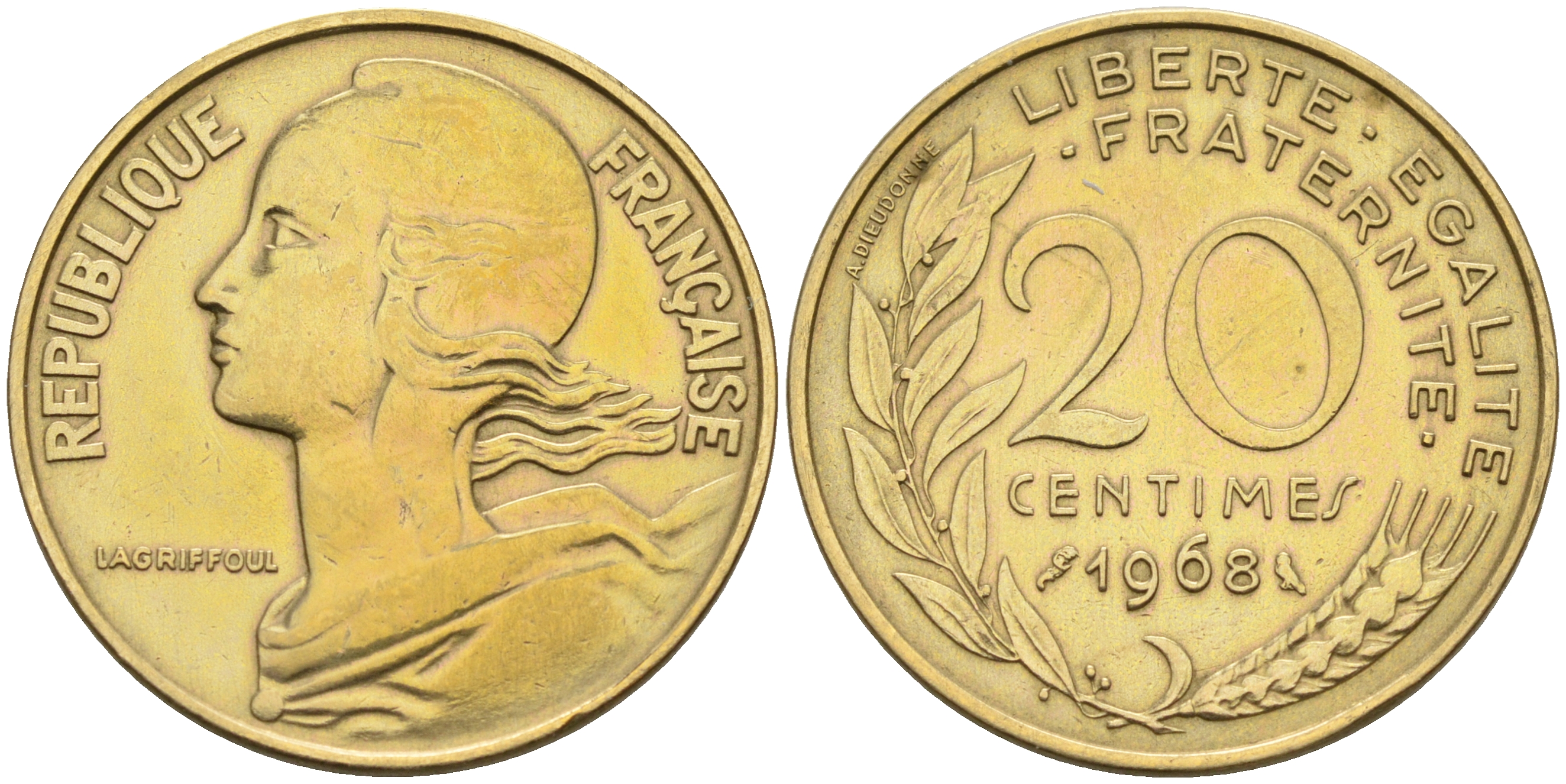 Франция 20 сантимов 1968 тип Marianne KM 930 медь алюминий никель    4595-1057