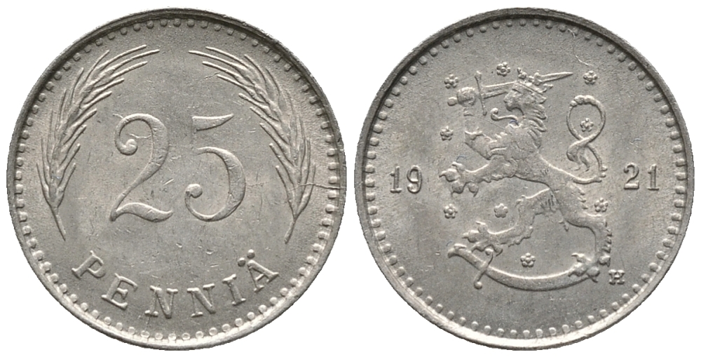 ФИНЛЯНДИЯ 25 ПЕННИ 1921 KM 25 медно-никель 99-812