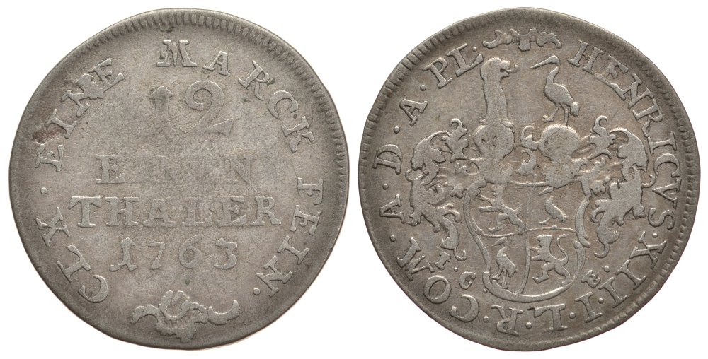 РЕУСС-ШЛЕЙЦ 1/12 ТАЛЕРА 1763 ICE KM 3 серебро 1522-721