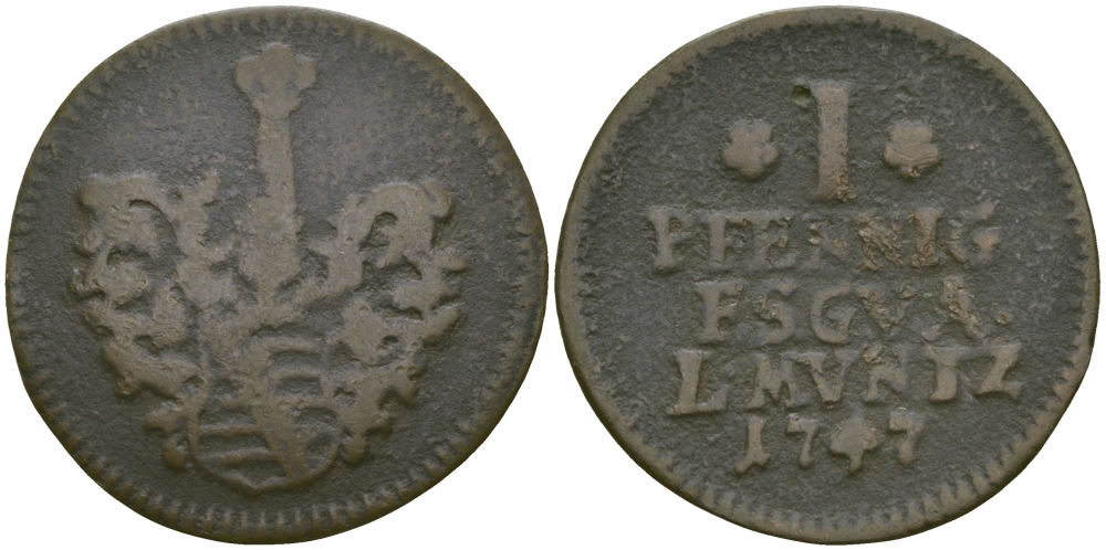 Саксен-Гота-Альтенбург 1 пфенниг 1747 KM 8 медь 99-731