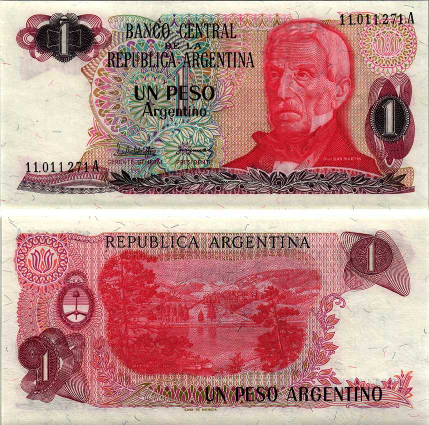 АРГЕНТИНА 1 ПЕСО 1983 СЕРИЯ А 11011, ГЕНЕРАЛ ХОСЕ де САН МАРТИ Pick 311а, Bottero 2601 бумага UNC (ПРЕСС) 6352-20-1-2