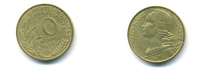 ФРАНЦИЯ 10 САНТИМОВ 1980 ТИП MARIANNE КМ 929, LE FRANC 144.20 алюминиевая бронза 54-1716