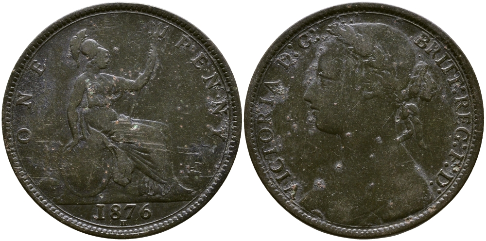 Великобритания 1 пенни 1876 Н, Виктория (1837-1901) KM 755, Spink 3955 бронза 4178-1121