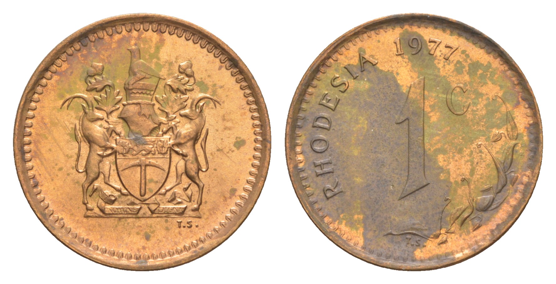 Родезия 1 цент 1977  KM 10 бронза  aUNC  4641-213