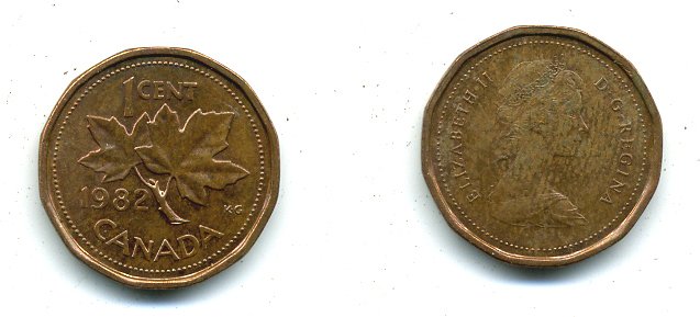 Канада 1 цент 1982 Елизавета II (1952-2022), кленовый лист KM 132 бронза 37-254