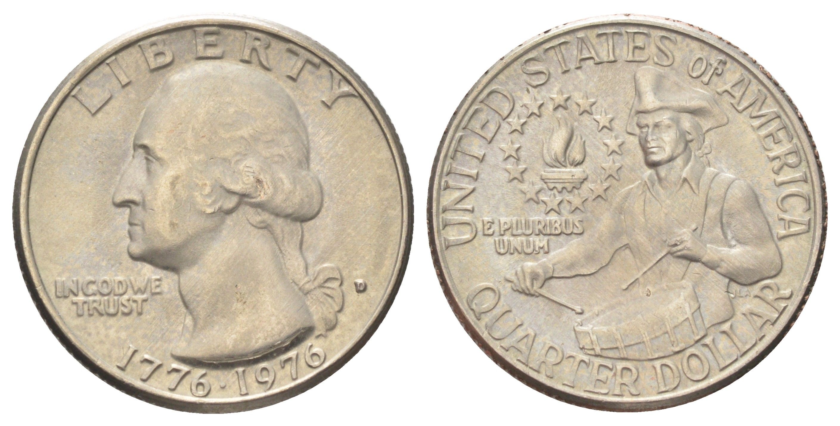 США 25 центов (квотер, 1/4 доллара) 1976 D, 200 лет независимости (1776-1976), Вашингтон, барабанщик KM 204 медь плакированная медно-никелем 4666-935