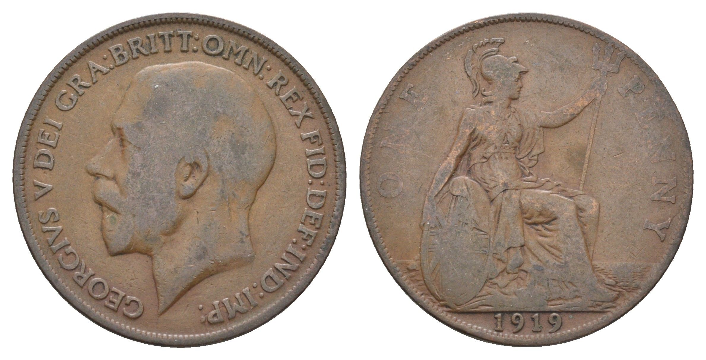 Великобритания 1 пенни 1919 Георг V (1910-1936) KM 810, Spink 4051 бронза 4661-622