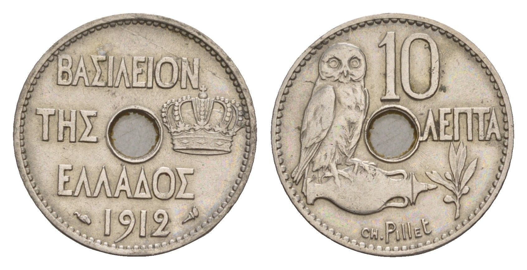 Греция 10 лепт 1912 Георг I (1863-1913), сова KM 63 никель 4655-345