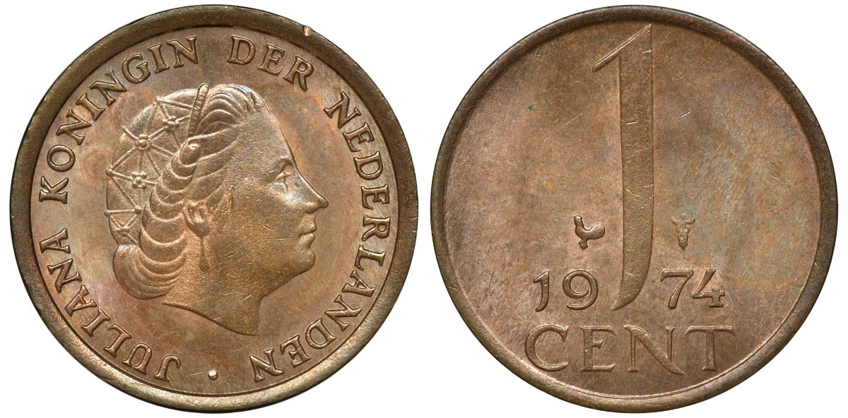 НИДЕРЛАНДЫ 1 ЦЕНТ 1974 KM 180 бронза 72-1137