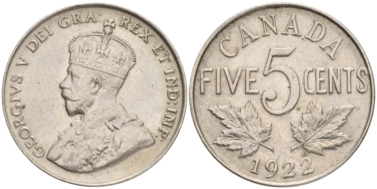 Канада 5 центов 1922 Георг V (1910-1936) KM 29 никель aUNC 4556-1023
