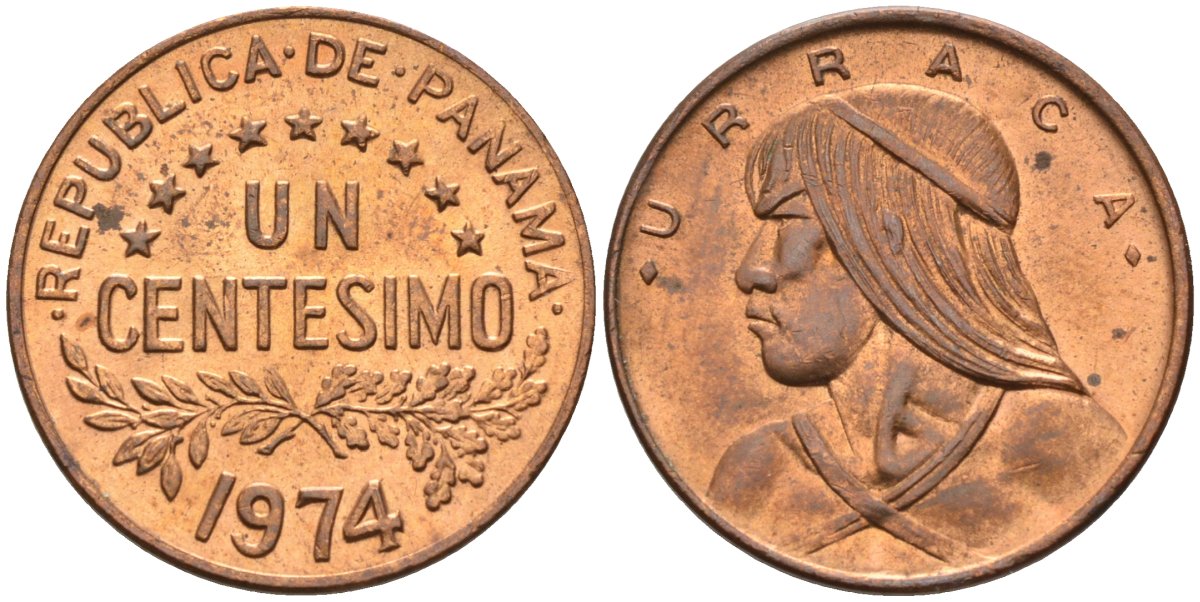 Панама 1 сентесимо 1974 Уррака KM 22 бронза 4115-929