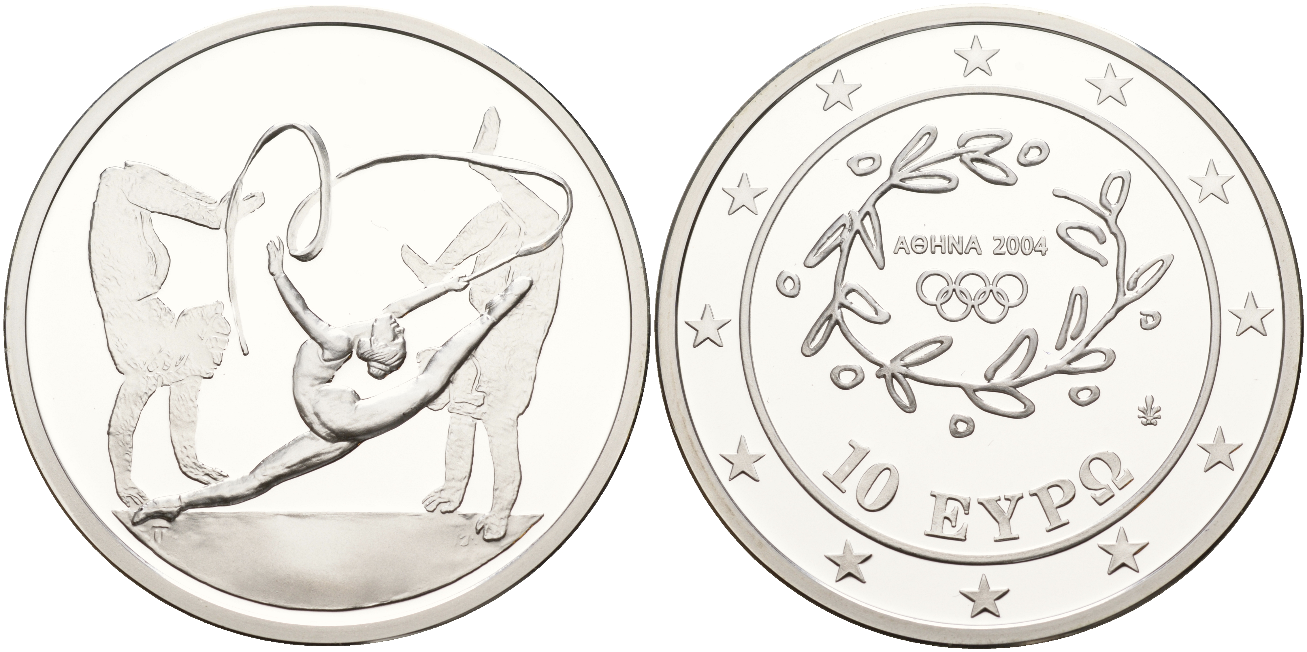 Греция 10 евро 2003 XXVIII летние Олимпийские игры 2004 года в Афинах, художественная гимнастика KM 199 серебро PROOF 11-236-13