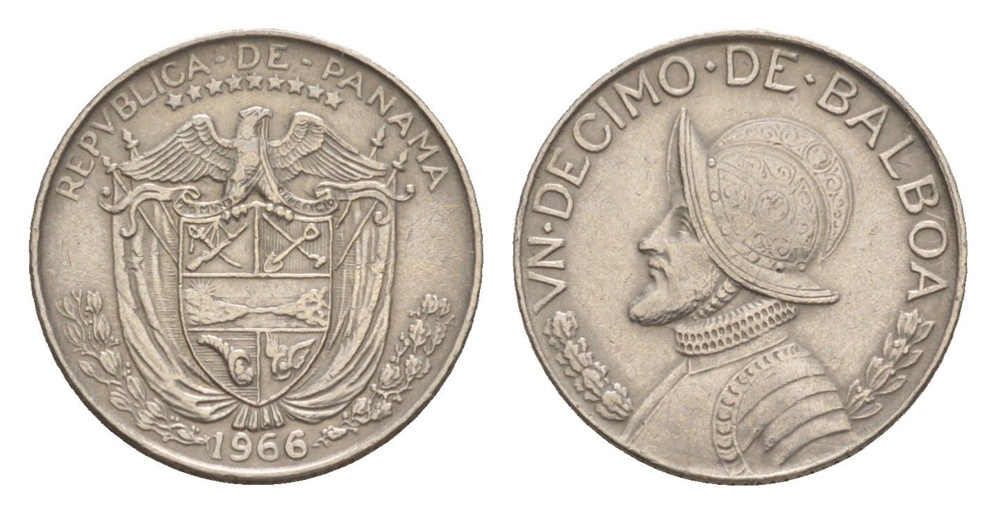 Панама 1/10 бальбоа (10 сентесимо) 1966 KM 10 медь плакированная медно-никелем 4644-125