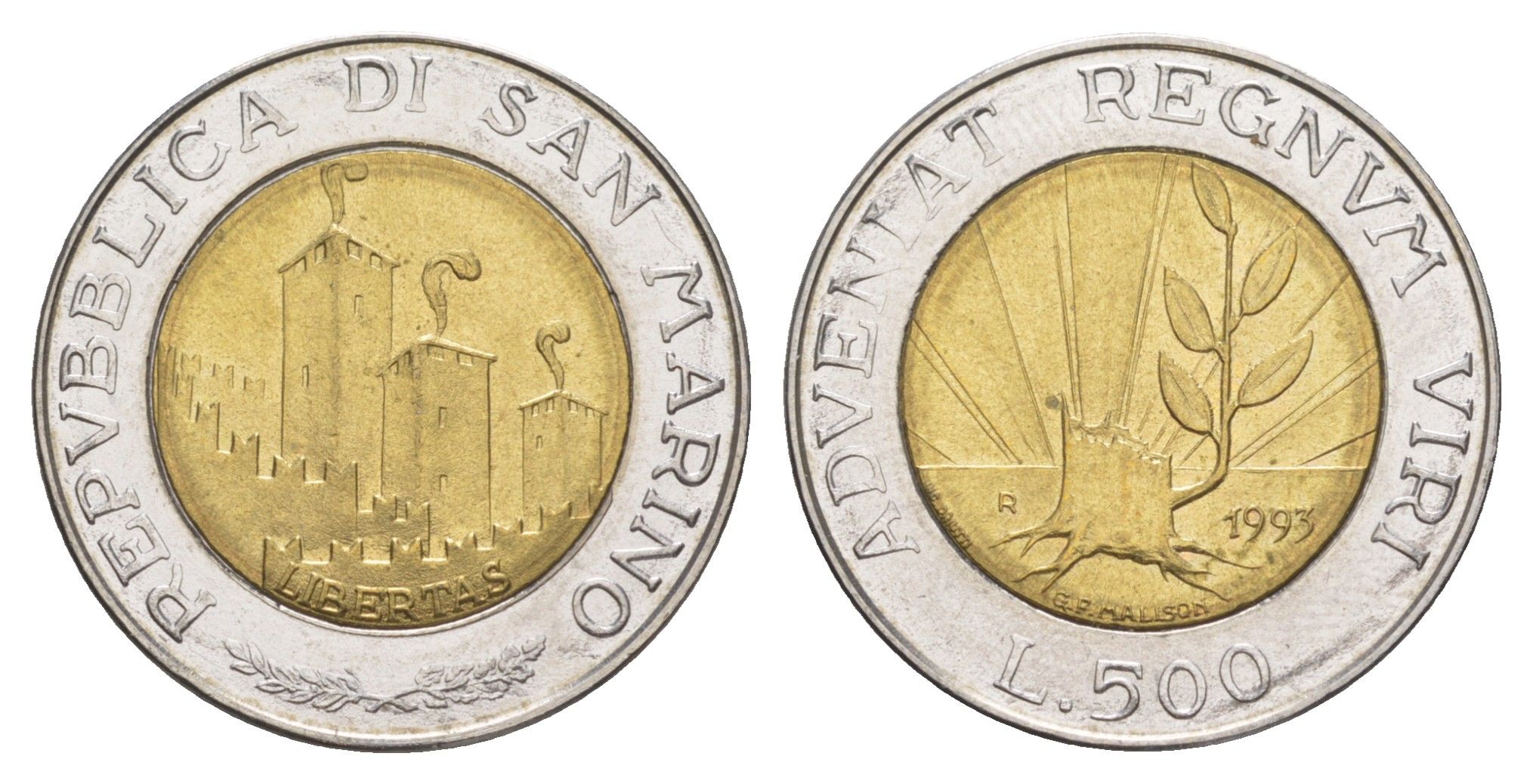 Сан-Марино 500 лир 1993 KM 301 биметалл UNC 4648-346