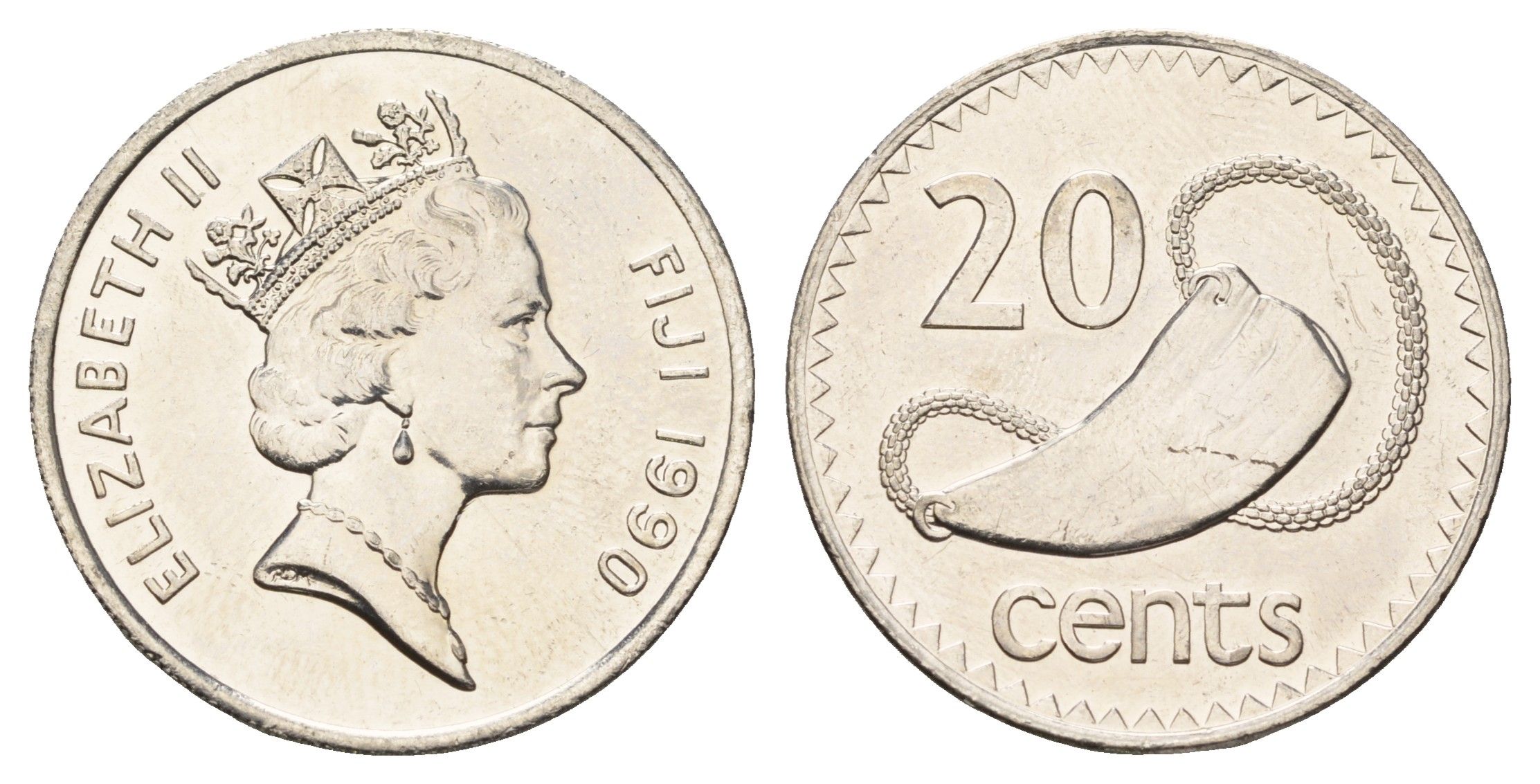 Фиджи 20 центов 1990 KM 53a сталь плакированная никелем UNC 4671-425