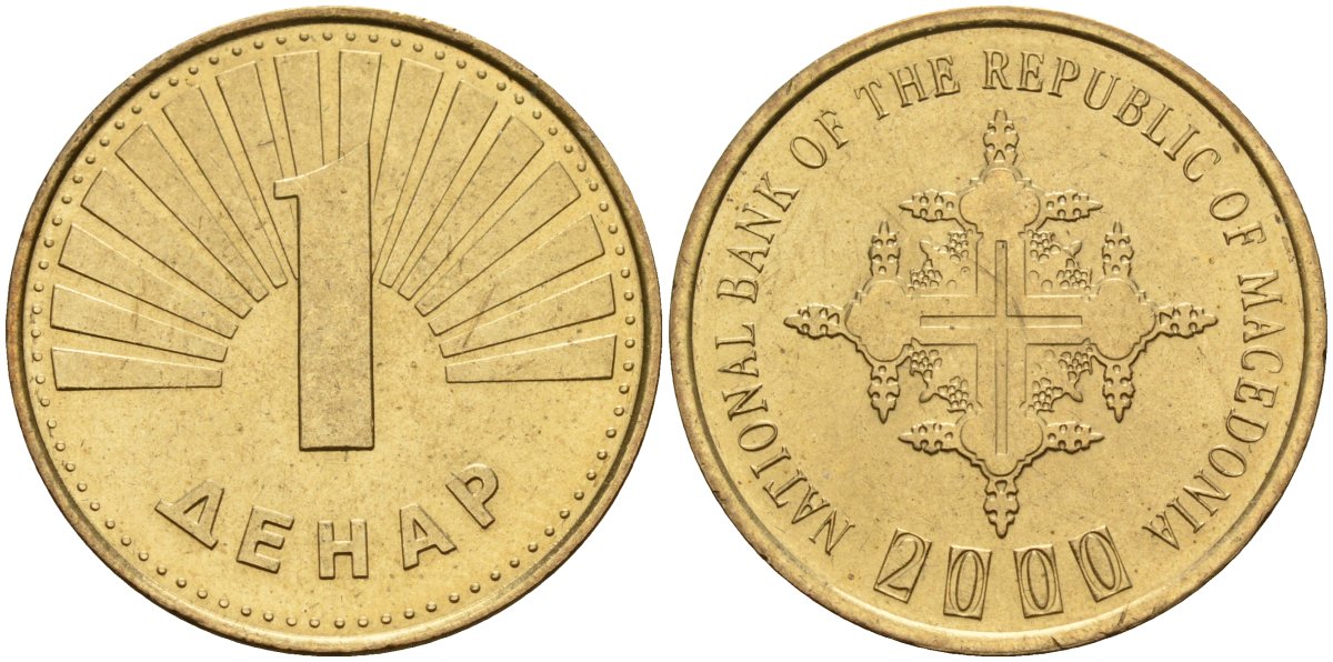 Северная Македония 1 денар 2000 KM 27 медь цинк никель 4141-552