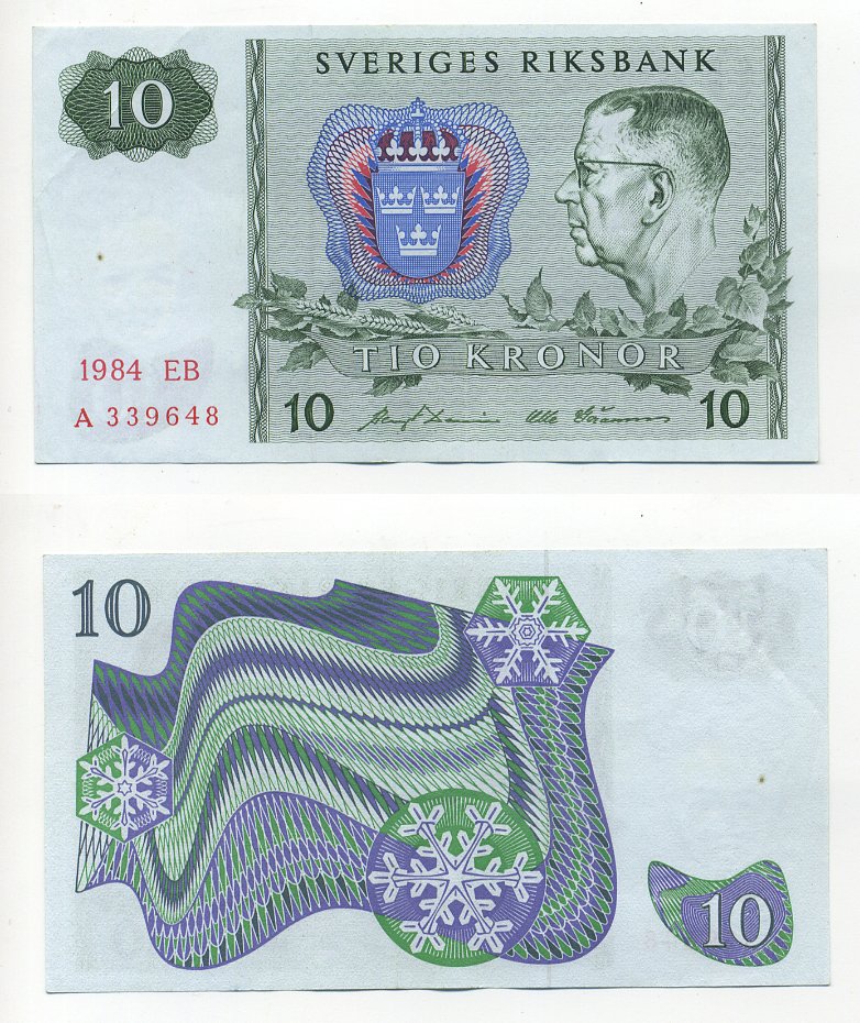 ШВЕЦИЯ 10 КРОН 1984 СЕРИЯ EB Pick 52e бумага 7203-75-3