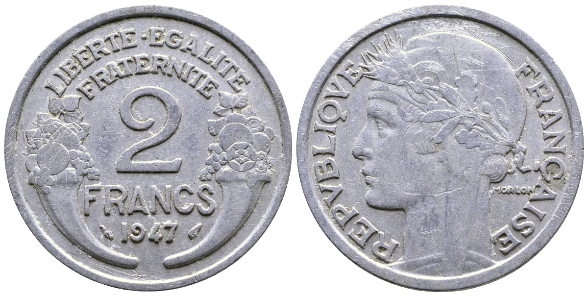 Франция 2 франка 1947 KM 886а.1 алюминий 81-112