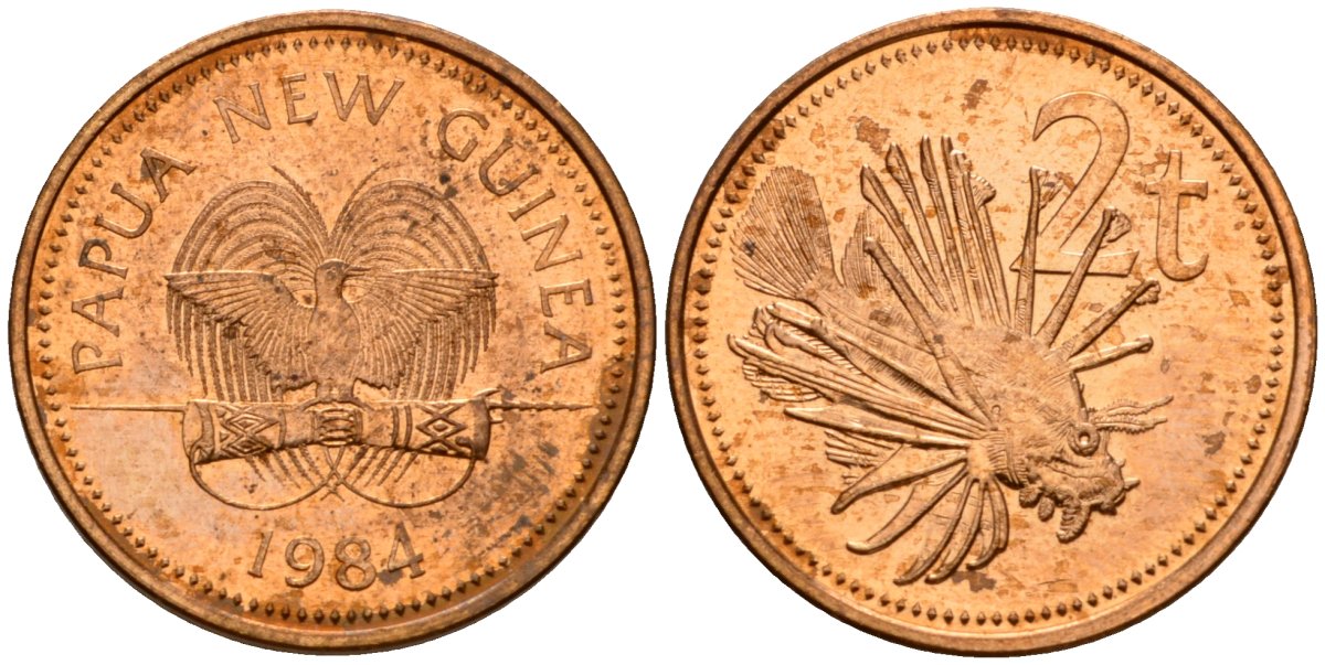 Папуа-Новая Гвинея 2 тойя 1984 Елизавета II (1953-) KM 2 бронза 4571-1257