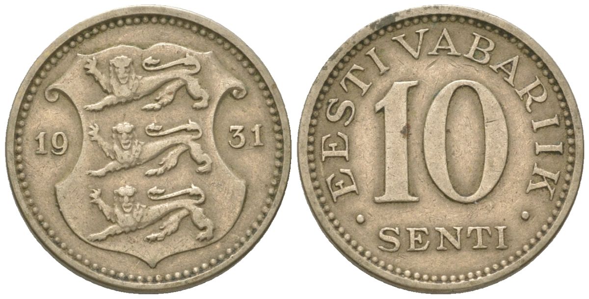 Эстония 10 центов 1931 Республика (1918-1941) KM 12 никель бронза 4615-1135