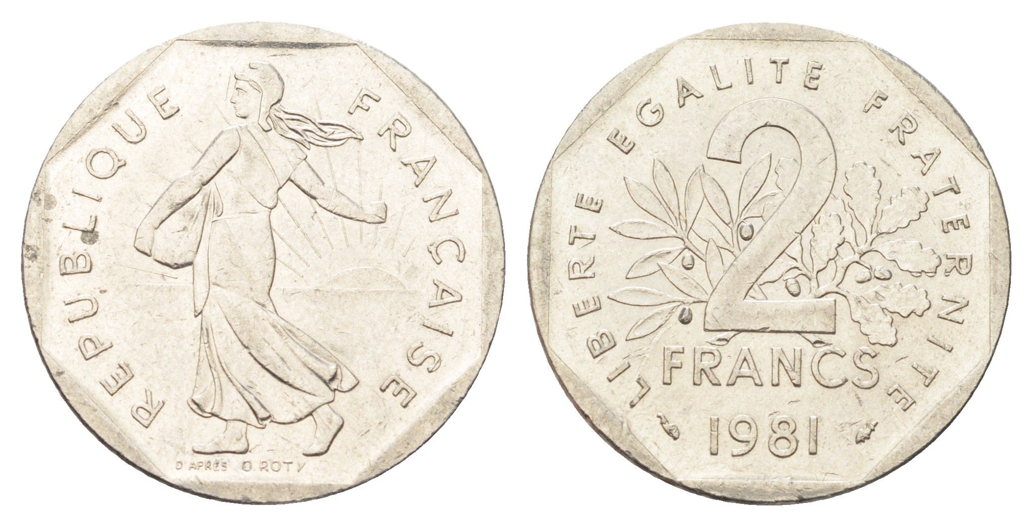 Франция 2 франка 1981 сеятель KM 942.1, Le Franc 272.5 никель aUNC 4706-816