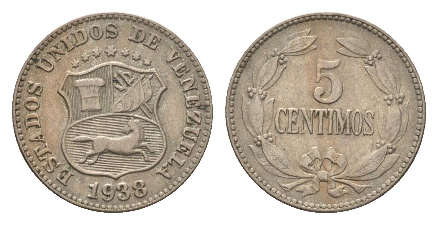 Венесуэла 5 сентимо 1938 Y 27 медно-никель 4127-1534