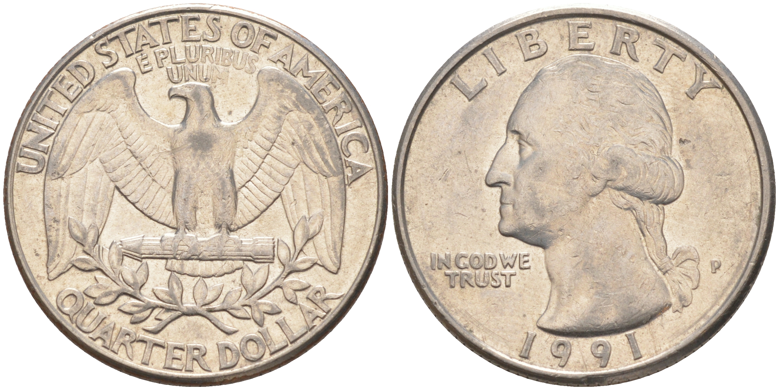 США 25 ЦЕНТОВ = КВОТЕР 1991 P, ВАШИНГТОН KM A164a медь плакированная медно-никелем 4114-931