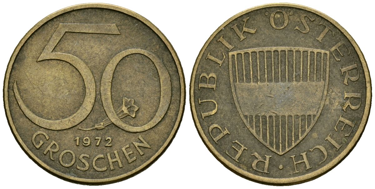Австрия 50 грошей 1972 KM 2885 алюминиевая бронза 4173-1151