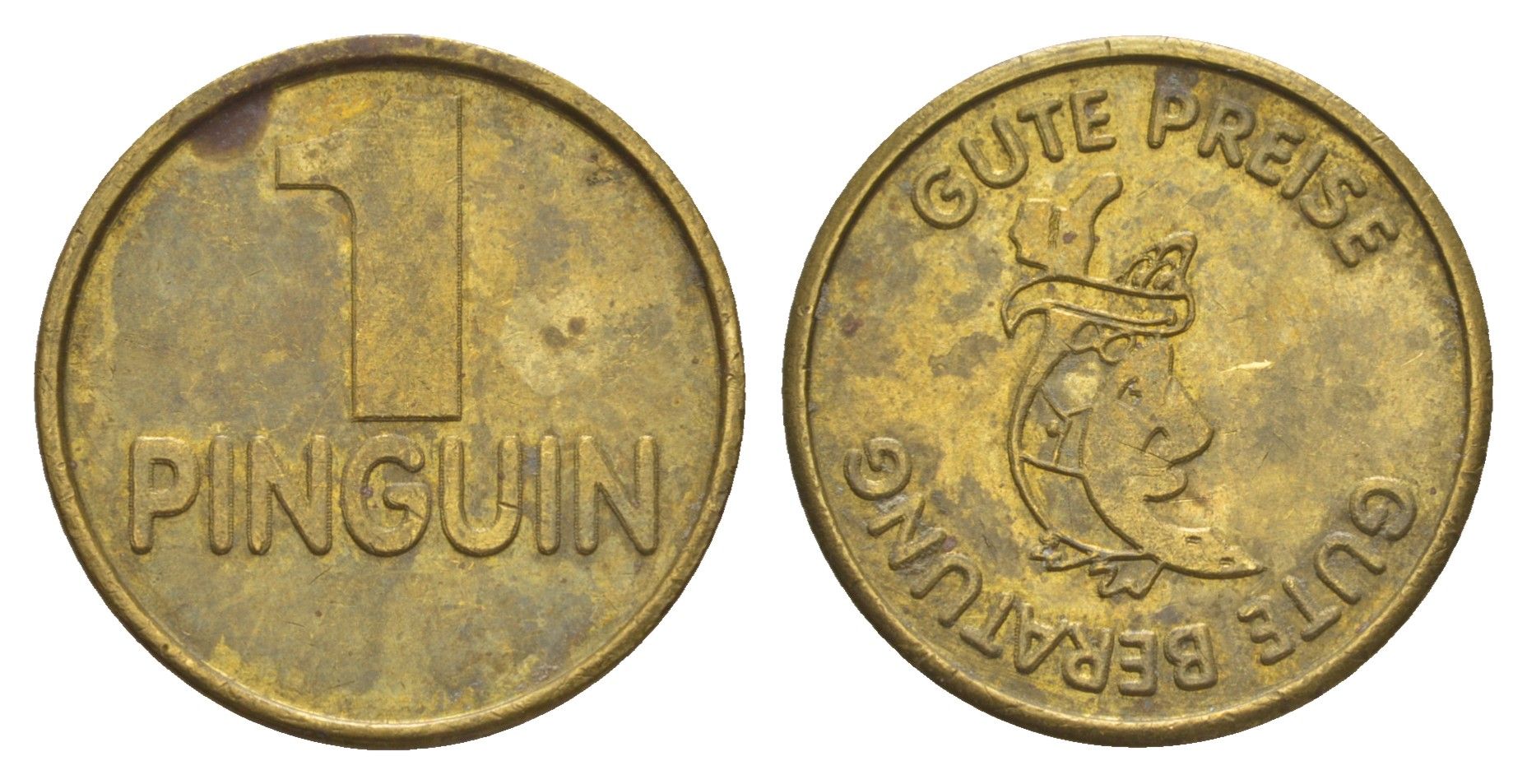 Германия, Амсберг аптечный жетон в 1 пингвин диаметр 23 мм, вес 8,8 гр сталь плакированная латунью 4656-627