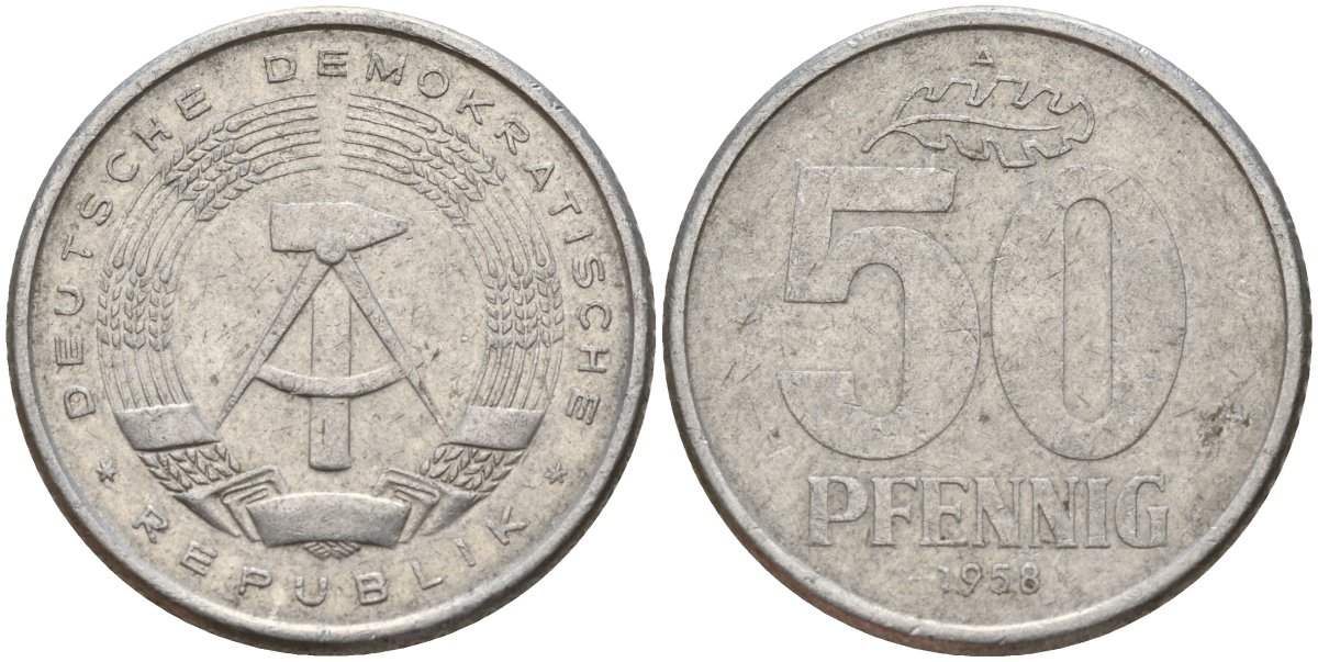 ГДР 50 пфеннигов 1958 A KM 12.1 алюминий 65-331