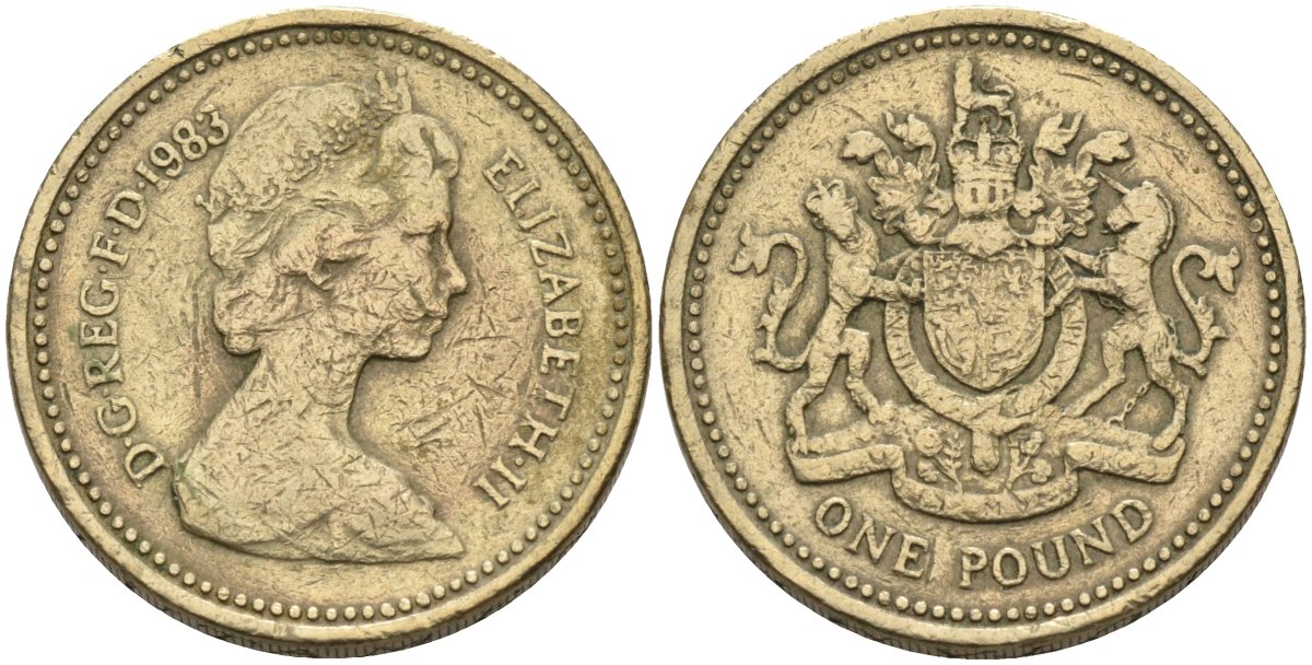 Великобритания 1 фунт 1983 Елизавета II (1952-2022) KM 933, Spink 4221 никель латунь 81-944