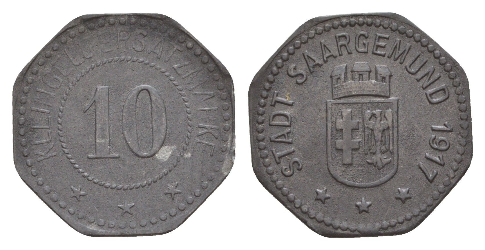 Саргемин 10 пфеннигов 1917 Funck 464.2A, Marchand 25.2, Men18 27794.2 цинк 1531-1213