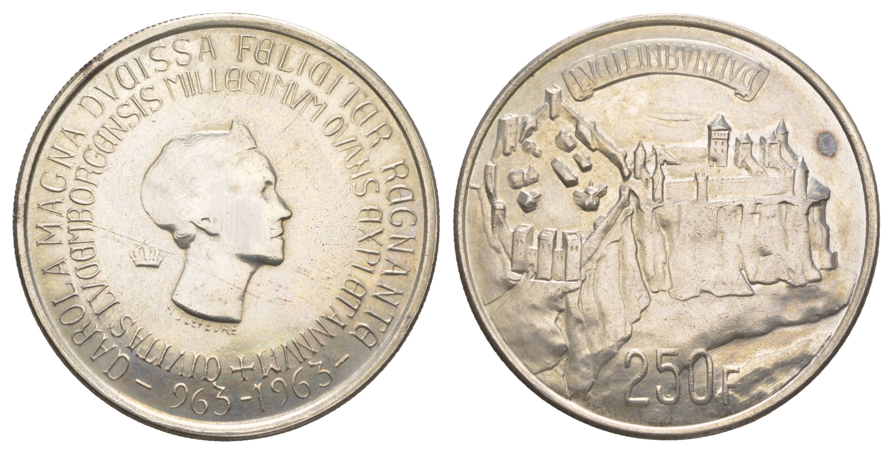 Люксембург 250 франков 1963 1000 лет Люксембургу KM 53 серебро 413-4634