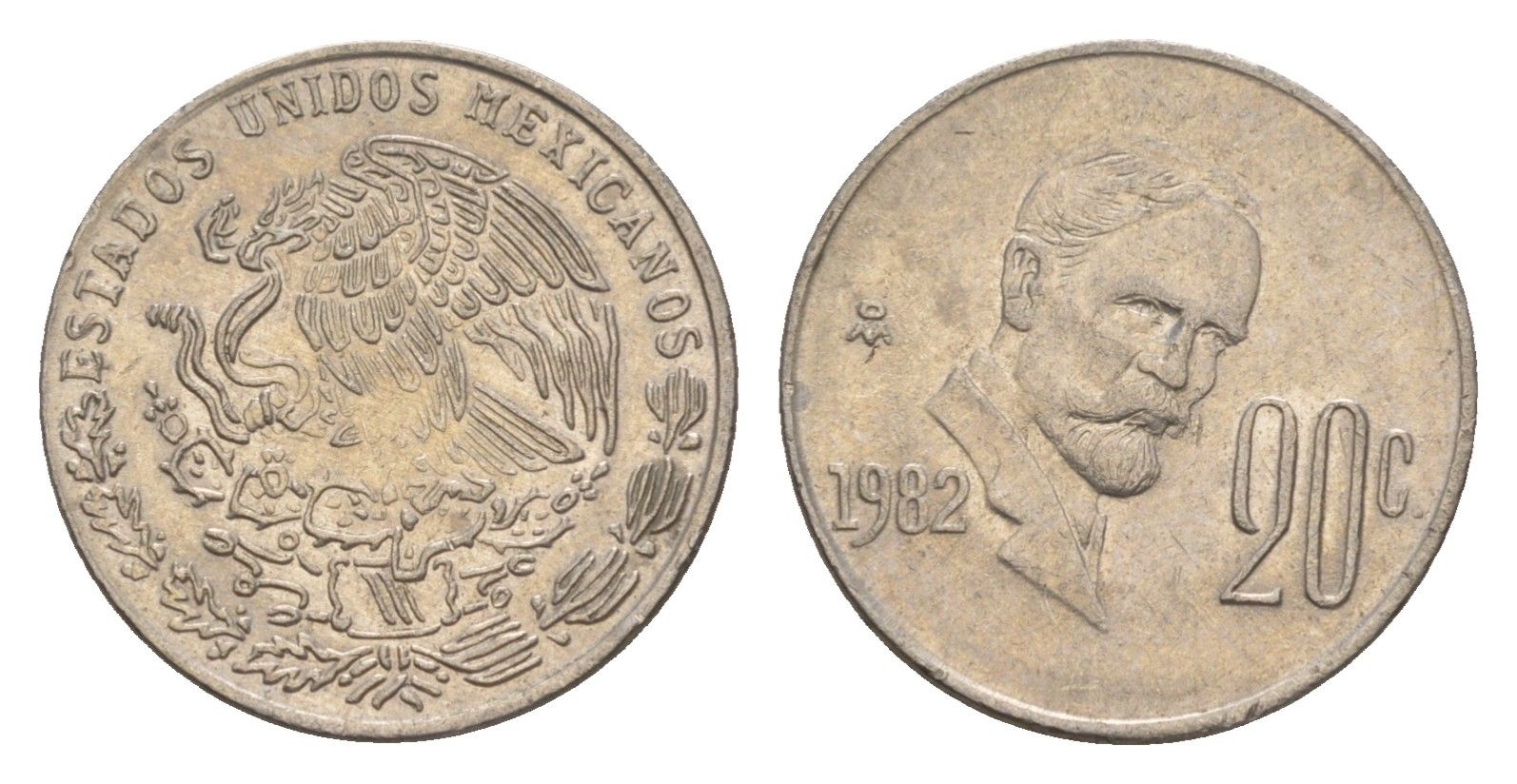 Мексика 20 сентаво 1982 Франциско Индалеси KM 442 медно-никель 4655-1052