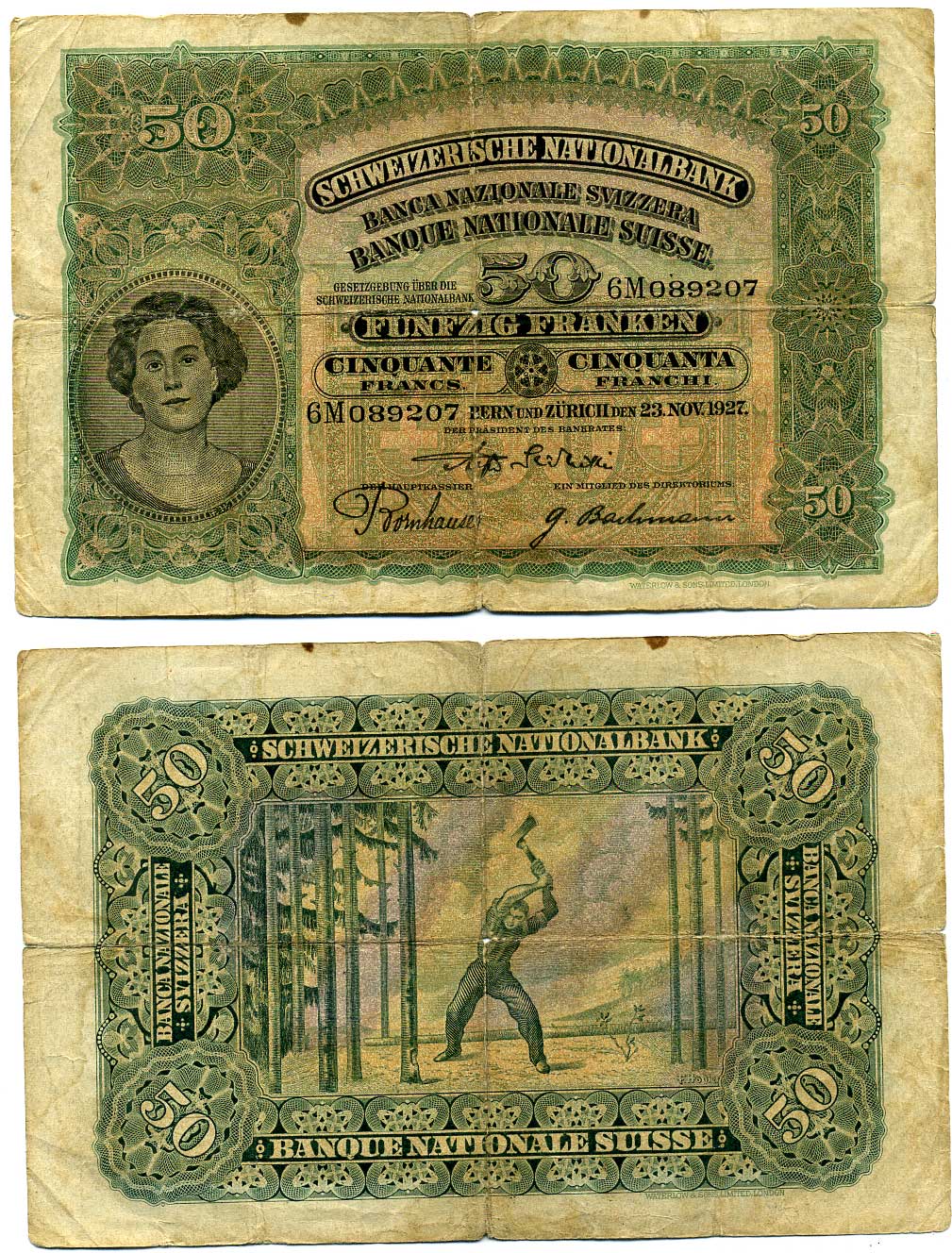 Швейцария 50 франков 1927 Sarasin - Bachmann - Bornhauser Pick 34 c (1) бумага 451-248-1