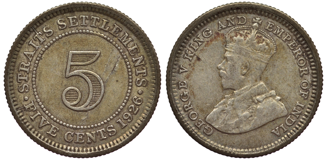 Стрейтс-Сетлментс 5 центов 1926 Георг V (1910-1936) КМ 36 серебро 53-543