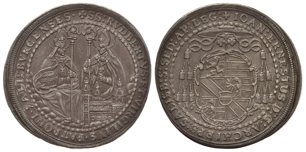 Австрия, Зальцбург 1/2 талера 1694 святой Руперт и святой Виргилий KM 253, Zttl 2183 серебро 00-815-75