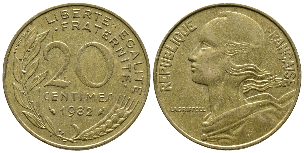 ФРАНЦИЯ 20 САНТИМОВ 1982 KM 930 медь алюминий никель 93-1344