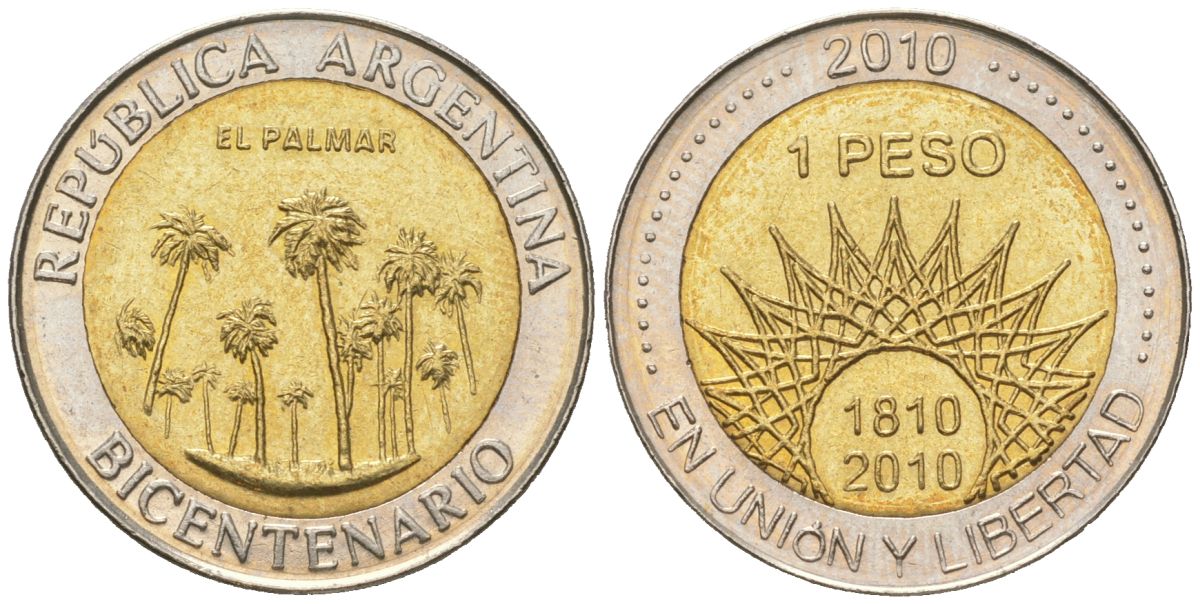 Аргентина 1 песо 2010 200 лет Аргентине - парк Эль-Палмар KM 156 биметалл UNC 4620-644