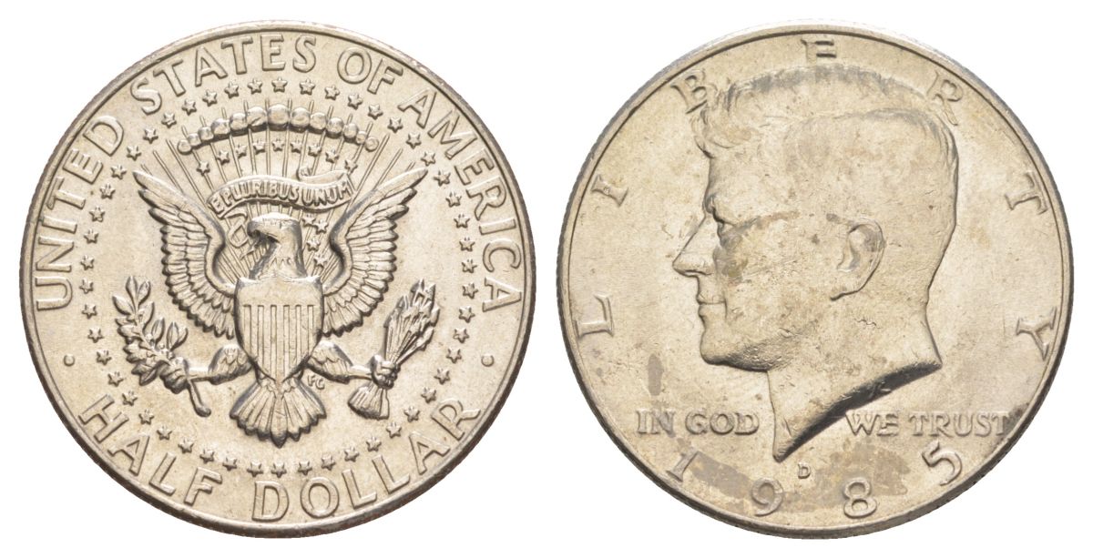 США 1/2 доллара (50 центов) 1983 D, Джон Кеннеди KM A202b медь плакированная медно-никелем aUNC 4367-911