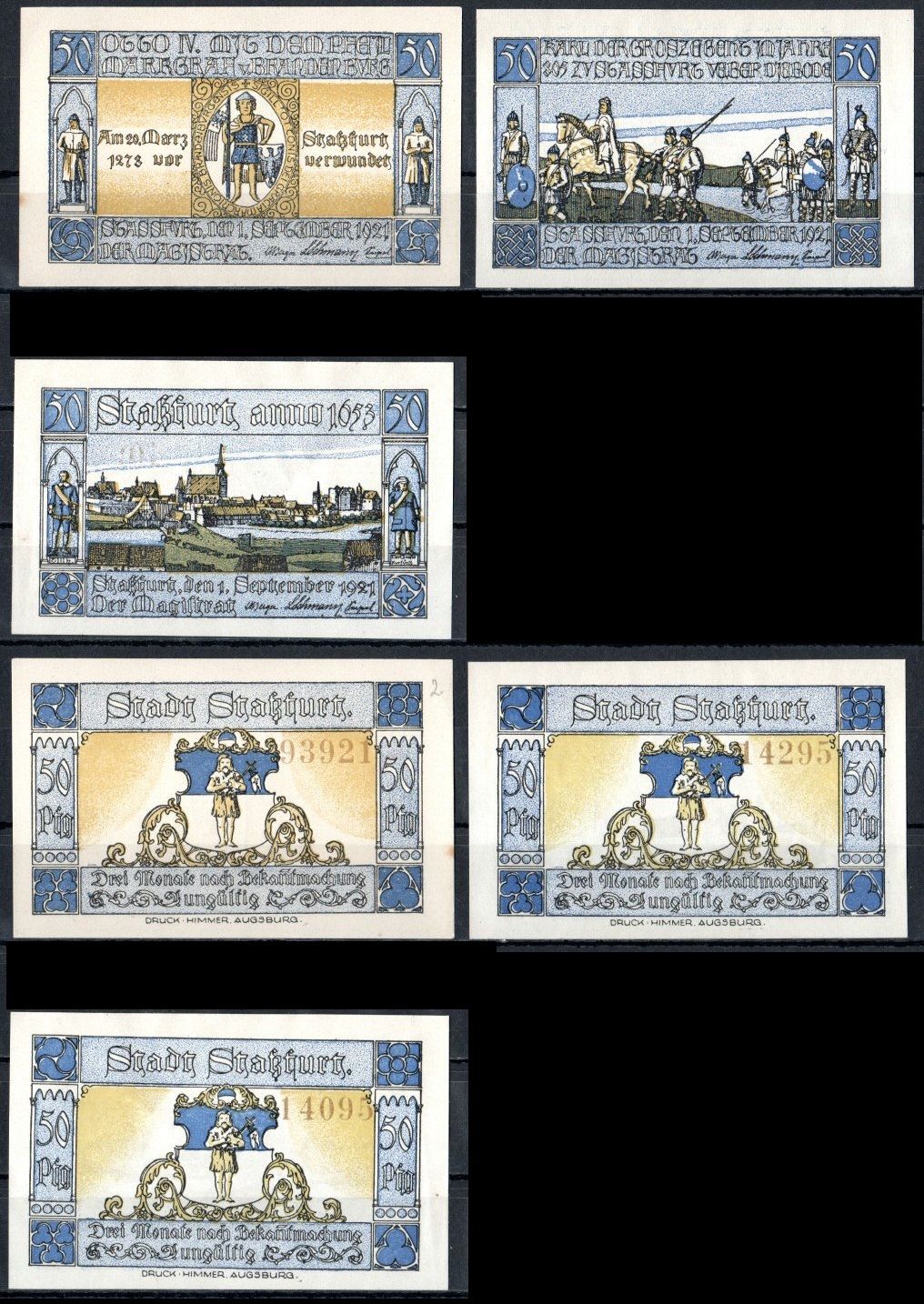 Штасфурт (Пруссия, Саксония) полный набор из 3 нотгельдов (50 пфеннигов) 1921 Mehl Grabowski 1256.3a бумага UNC (пресс) 7556-64-3-2