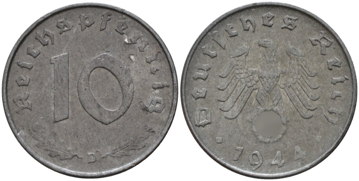 Германия 10 рейхспфеннигов 1944 D KM 101, J.371 цинк 4151-322