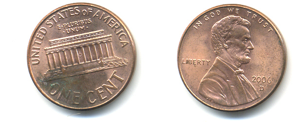 США 1 ЦЕНТ 2006 D ЛИНКОЛЬН KM 201b цинк плакированный медью 86-515