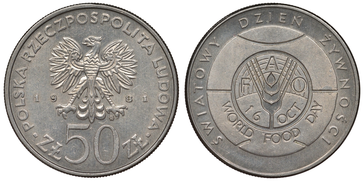 Польша 50 злотых 1981 Продовольственная программа - FAO KM 127 медно-никель 4680-231