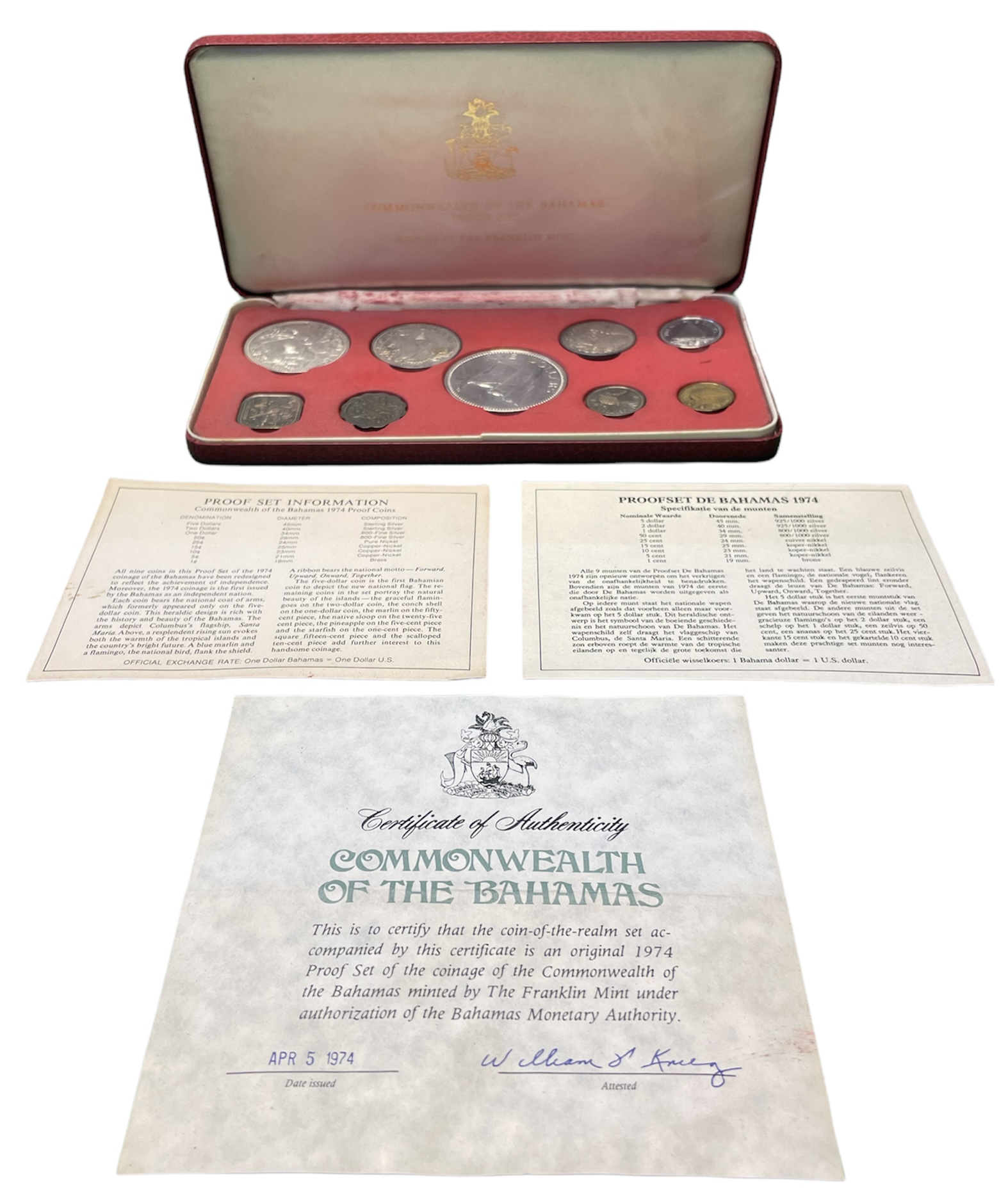 Багамские острова официальный набор из 9 монет 1974 в оригинальной коробке, с сертификатом KM Ps 10 PROOF 3-4-1-54